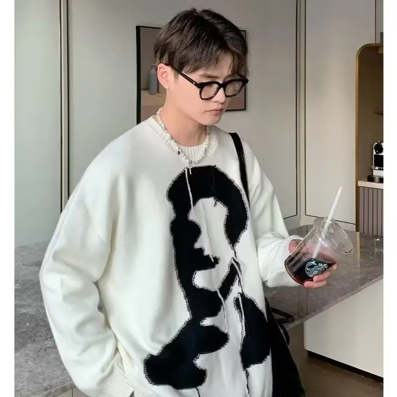 

Loose Fit Autumn Winter Large Size 250 Pou Casual Knitted Sweater round Ne Overhead Trendy Youth ular Men's Faion L...