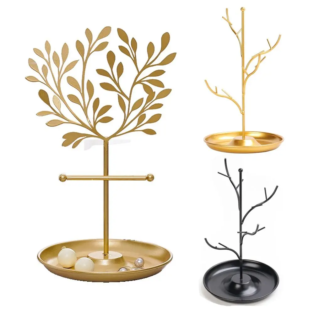 

New Metal Jewelry Display Stand Tree Necklace Earring Organizer Holder with Tray Bracelet Rings Storage Rack Desktop