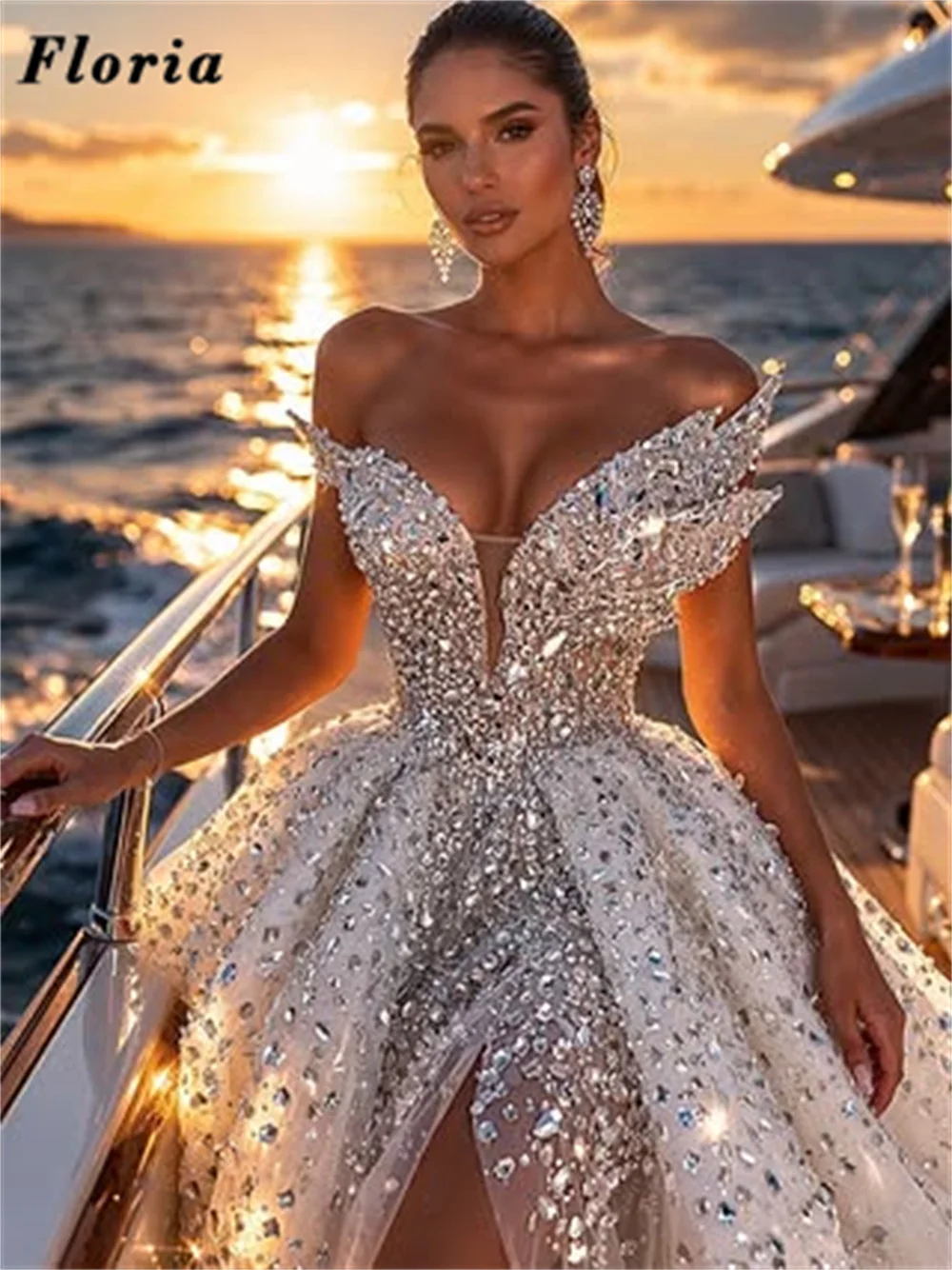 Wunderschöne Brautkleider mit V-Ausschnitt und Perlen, langer Rock, Ballkleid, Brautkleider mit Kristallen, Brautkleid nach Maß, Vestido De Noiva