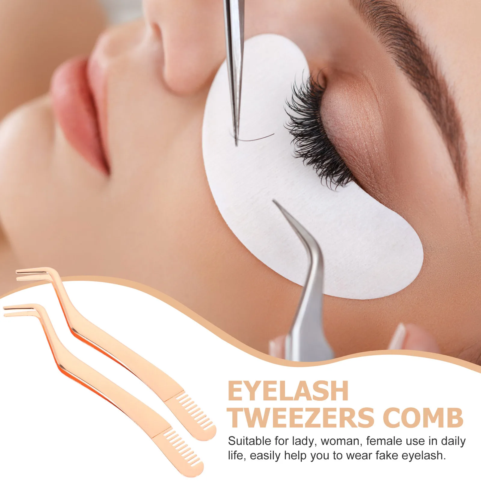 2個入り ステンレス製 まつげピンセット コーム 2 in 1 まつげエクステアプリケーター 女性用 日常使い プレミアムメタルメイクツール 軽量