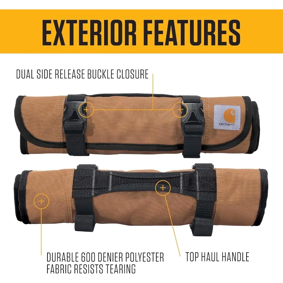 Carhartt 18ポケットユーティリティロール 耐久性のある防水ツール整理ロールバッグ 頑丈な作業現場の保管と効率化に