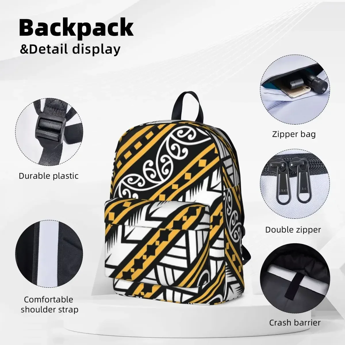 Traditionally Yellow And Black Maori Design From New Zealand Backpack Book bag Shoulder Bag Laptop Travel Rucksack School Bag