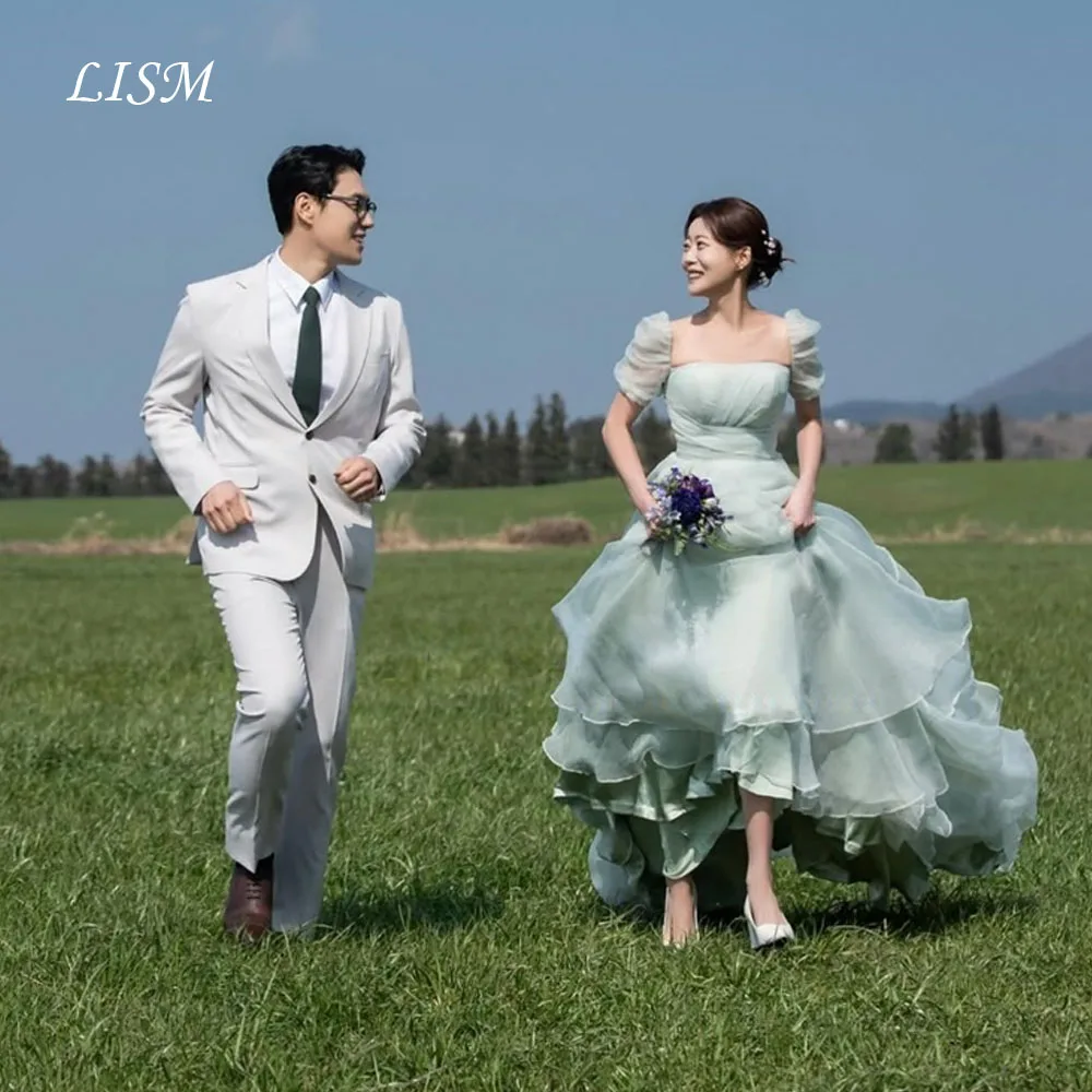 

Изысканное вечернее платье LISM с пышными рукавами из шелковой органзы, фасон А-силуэт, корейское свадебное платье на кнопках, свадебное платье для подружек невесты фасона А-силуэт