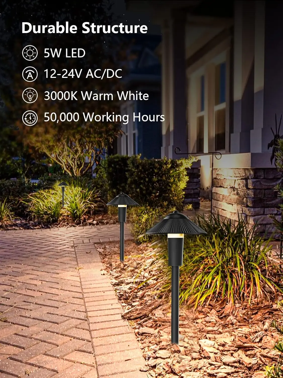 LED Low Voltage Landscape Lights 5W Pathway Lights Low Voltage, 12-24V Waterproof Landscape Path Lights Walkway Light, 3000K Lan