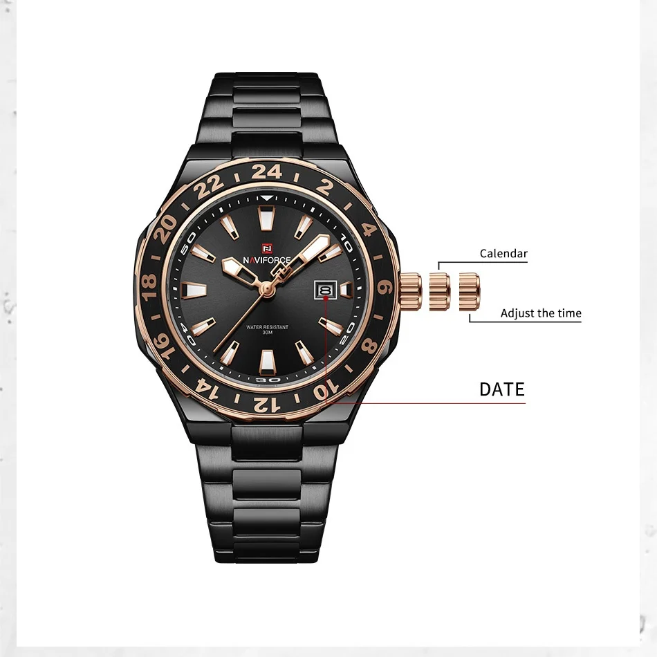 NAVIFORCE العلامة التجارية ساعة الموضة للرجل حزام استانلس ستيل مقاوم للماء كوارتز ساعات المعصم الذكور ساعة فاخرة عادية Reloj Hombre #2