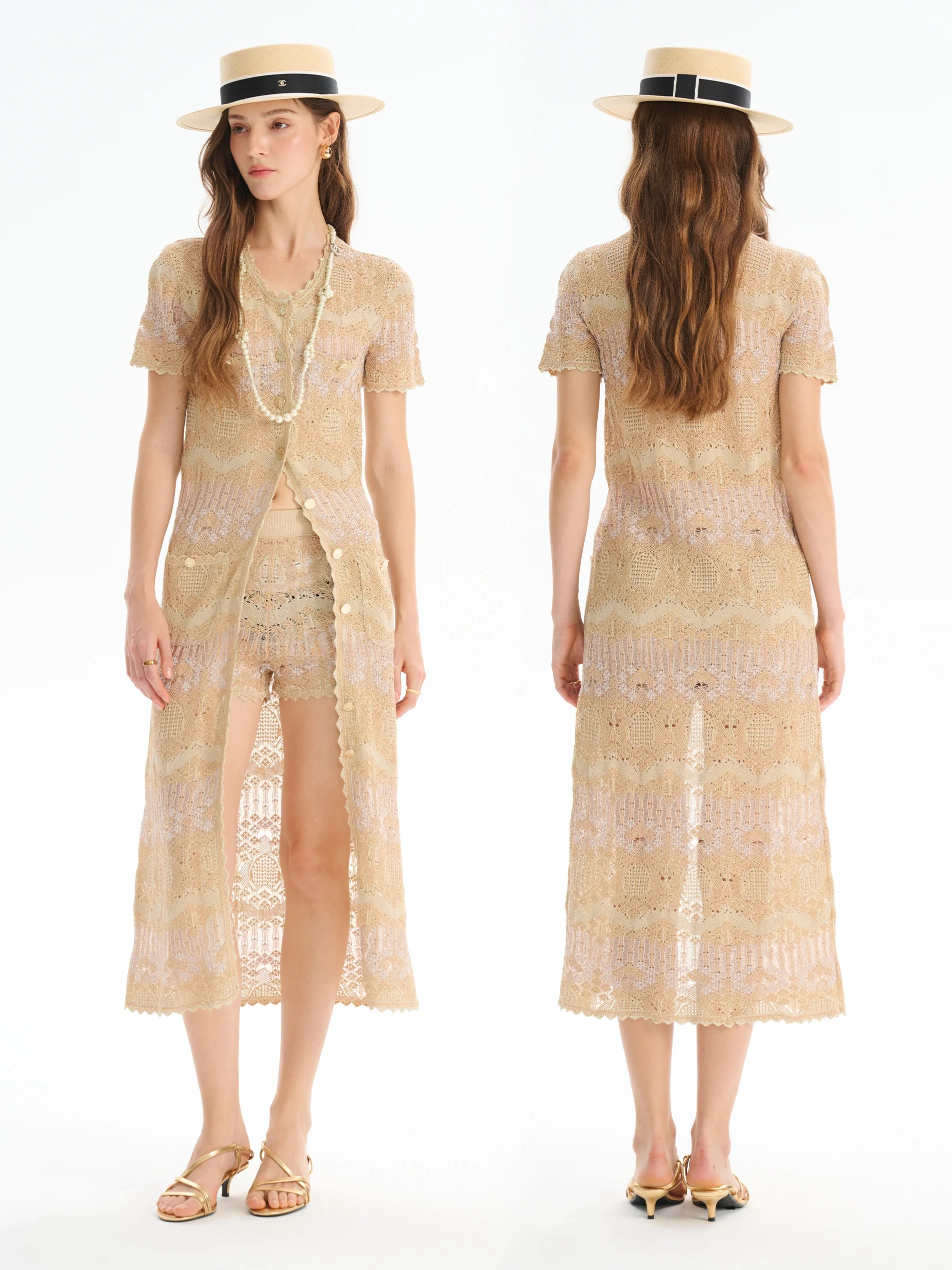 

Golden Tead Вязаный ор Sve Длинный открытый кардиган orts Set Casual Sle Весна Лето Faion Женский ансамбль