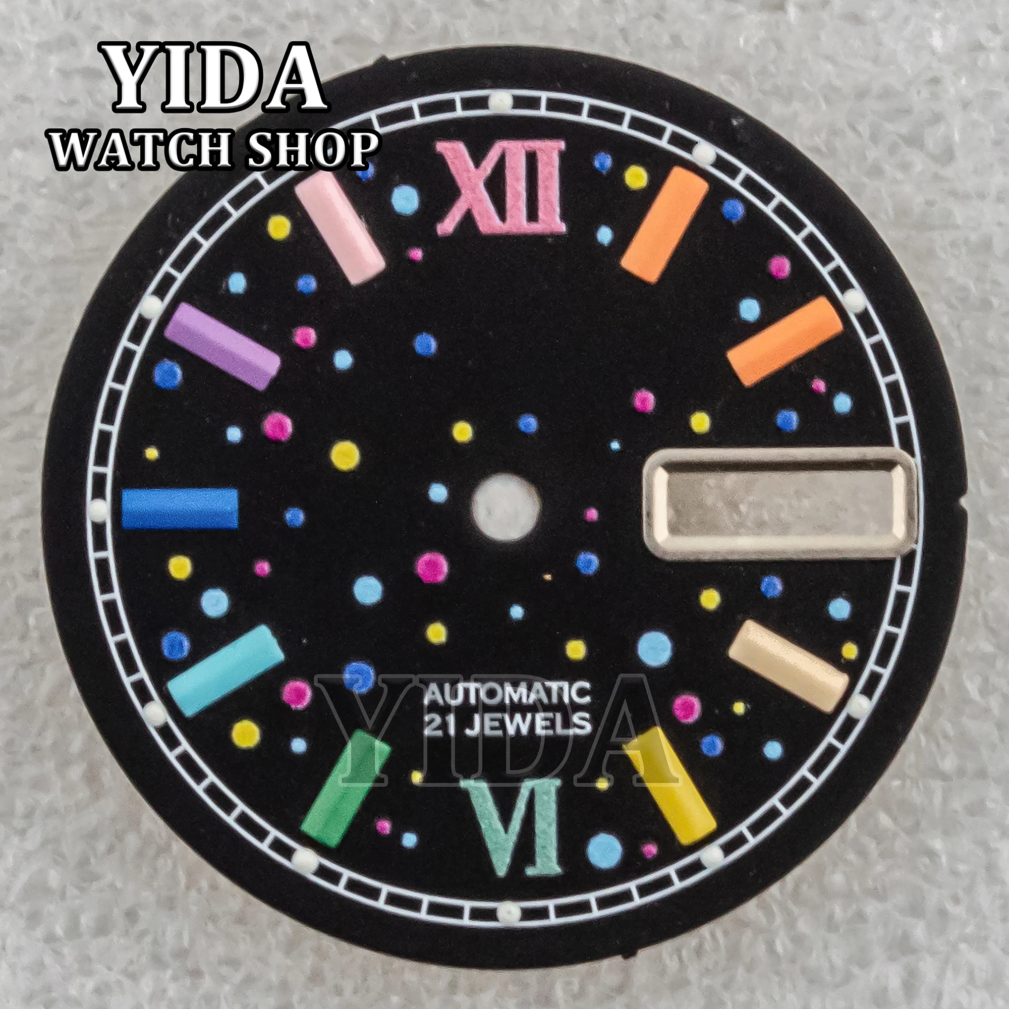 Esfera de reloj SKX007 de 28,5mm, esfera luminosa verde compatible con NH36 NH35, movimiento automático, accesorios de reloj Mod mecánicos de alta calidad