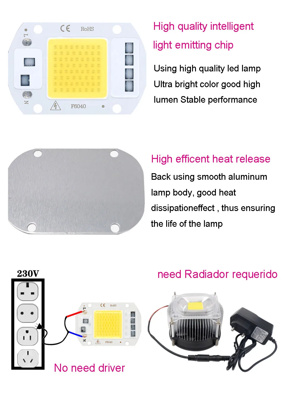 LEDCOB 5W Chip 50W LED Hochleistungs-LED-Lampe 220V 20W 30W LED-Birne Weiß Hochlumen-Lampe für Außen- und Innenbeleuchtung für DIY-LED – Detail 4