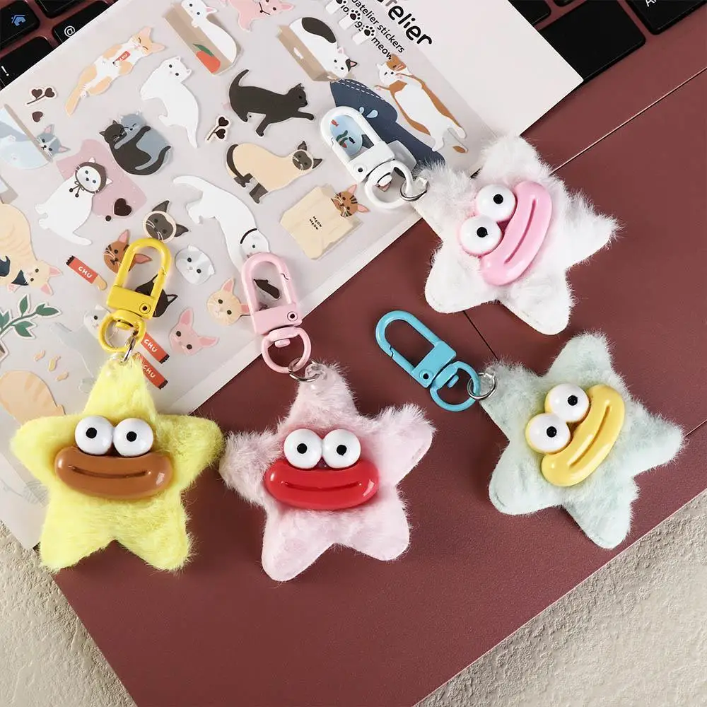 Cartoon Funny Star Keychain Plushies Plush Stuffed Sausage Mouth Keyring Fluffy Kawaii Star Plush Pendant Hanging Accessory