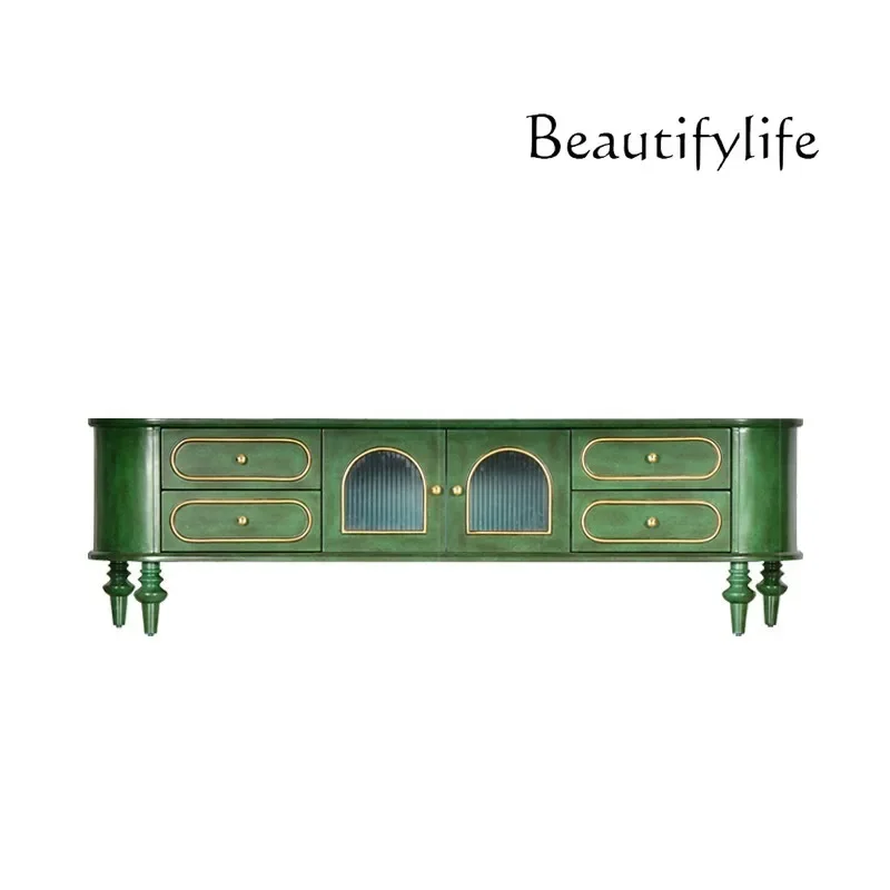 X40 American Retro Solid Wood TV Cabinet Luxury Multi-layer Storage Locker Living Room Opposite Door Storage Low Cabinet