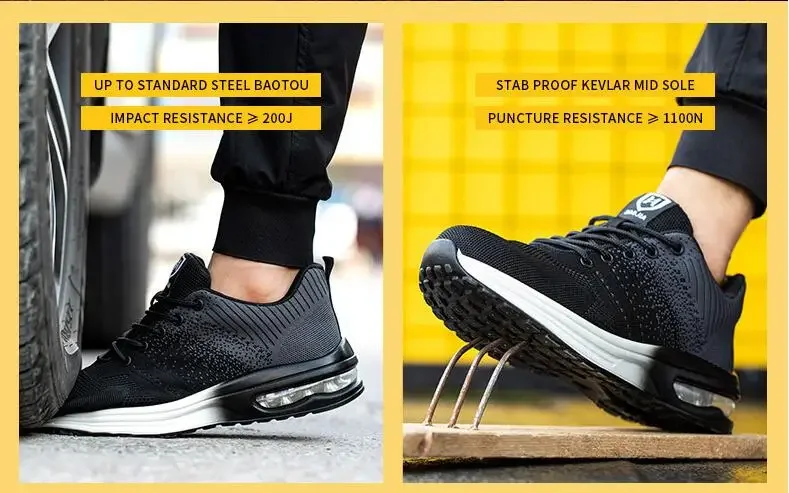 المضادة للثقب أحذية السلامة الواقية وسادة هوائية أحذية أمان العمل الرجال النساء تنفس العمل حذاء رياضة مكافحة سحق الصلب تو الأحذية #4
