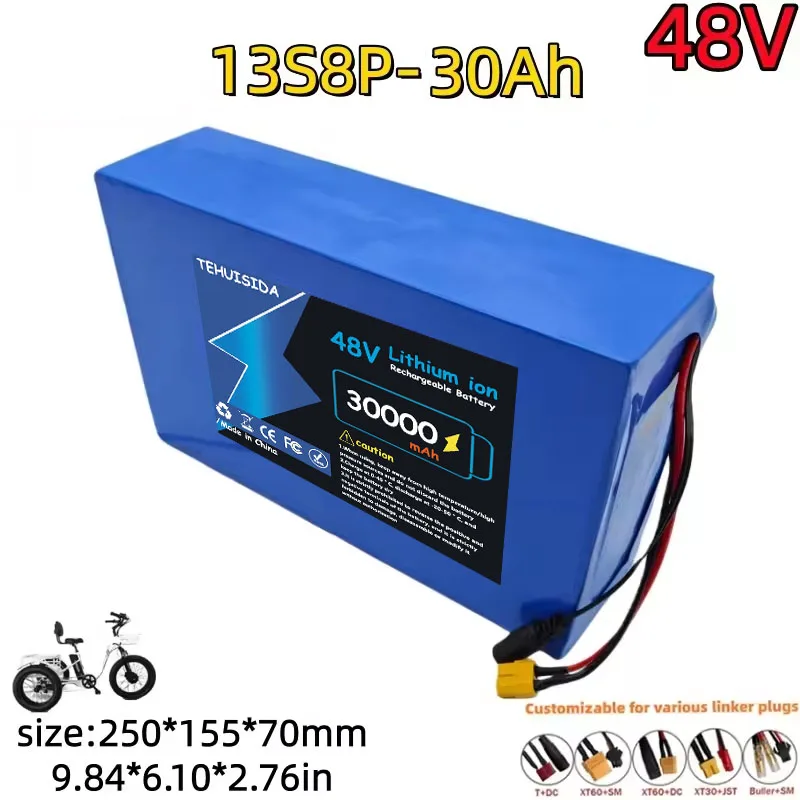 48V 13S8P 30Ah 18650 Rechargeable Li-ion Battery Pack High-power with BMS for Motorcycle, Scooter, Bicycle