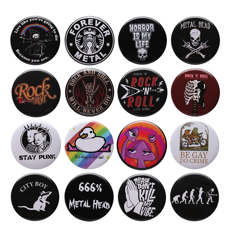 44mm Tinplate Soft Button Pin Skeleton Rock Roll Hip Hop Punk Brooch for Hat Bag Creative Jewelry Gift Lapel Badge 2023