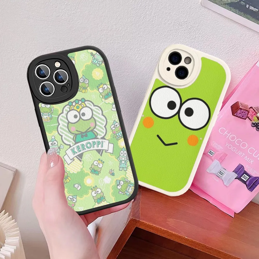 Cartoon K-Keroppi Green Frog Phone Case Hard Leather For IPhone 16 15 14 13 12 Mini 11 14 Pro Max Xs X Xr 7 8 Plus Fundas