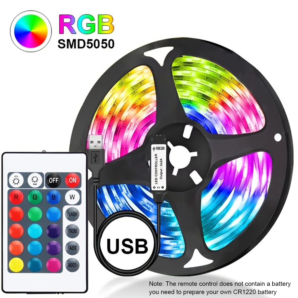 RGB 3M/5M/10M LED USB Strip Light z 24 klawiszami Pilot zdalnego sterowania 5050 Elastyczna listwa oświetleniowa do pokoju Salon Impreza