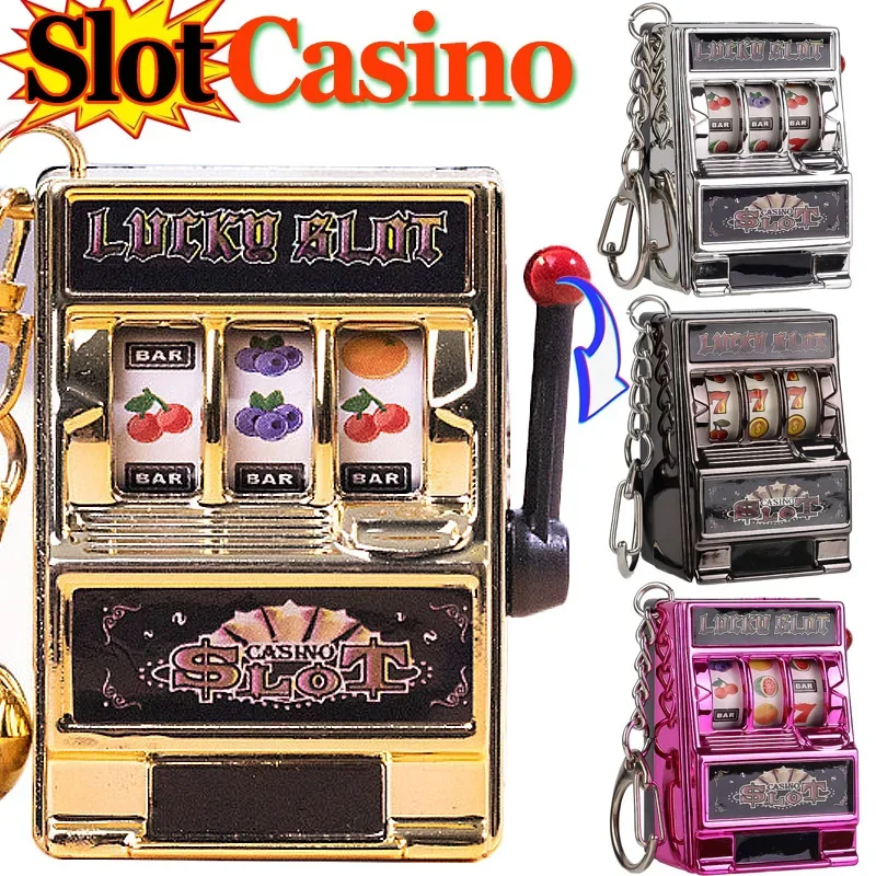 Retro Mini Fruit Machine Sleutelhanger Spel Winnen Beste Vriend Gift Speelgoed Sleutelhouder Munt Games Console Creatieve Slot Casino Model