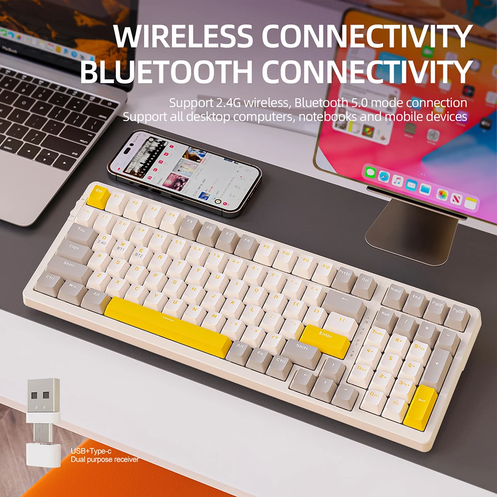 ZIYOULANG K96 Mechanical Keyboard Wireless Dual-Mode,100keys Red Switch Keypad for Laptop Computer 98layout Hot Swap BT5.0/2.4G image 3