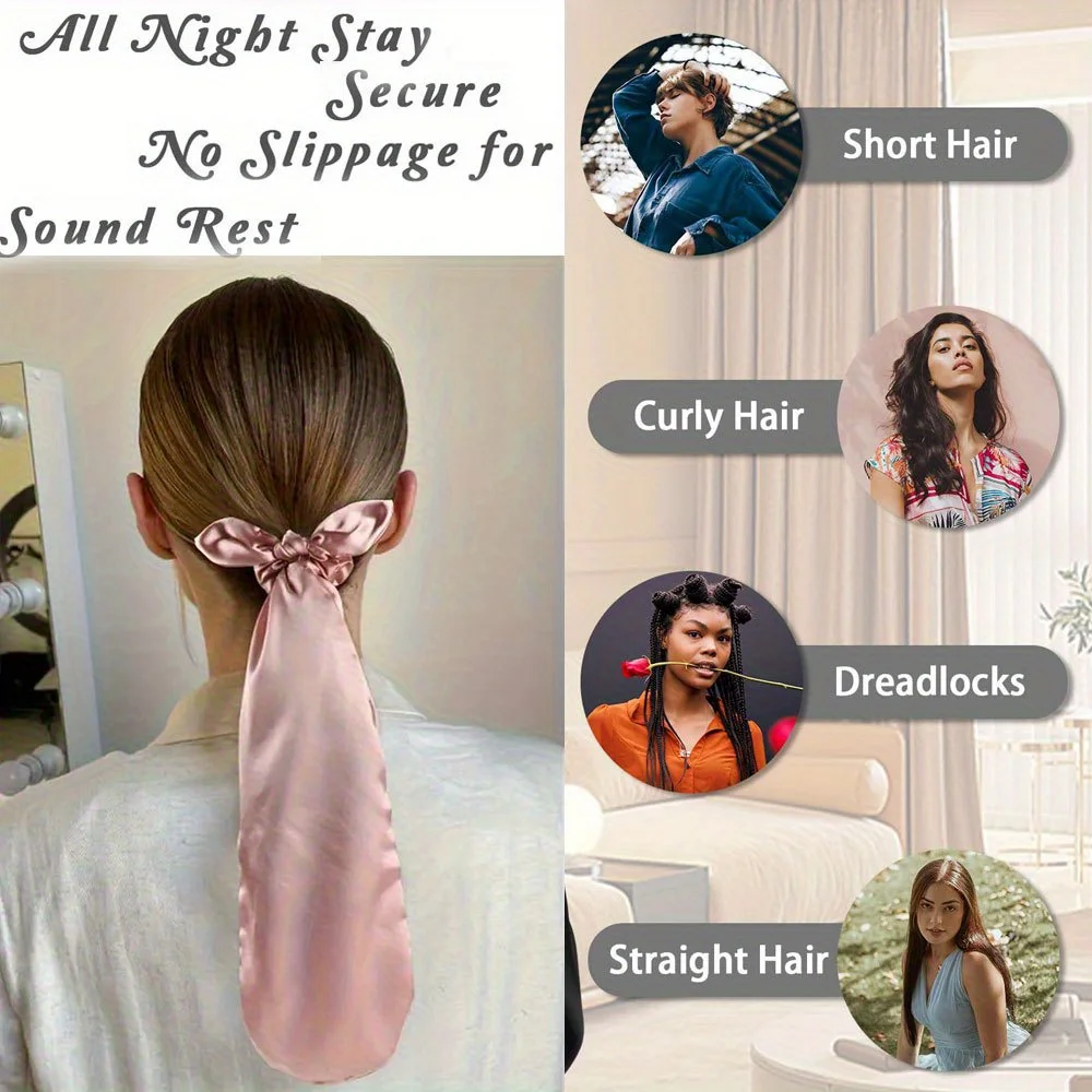 Cute Rabbit Ear Headbands for Women Girls Knot Hairbands Satin Bunny Elastic Head Bands Ponytai Headwrap Bowknot Hair Accessory image 6