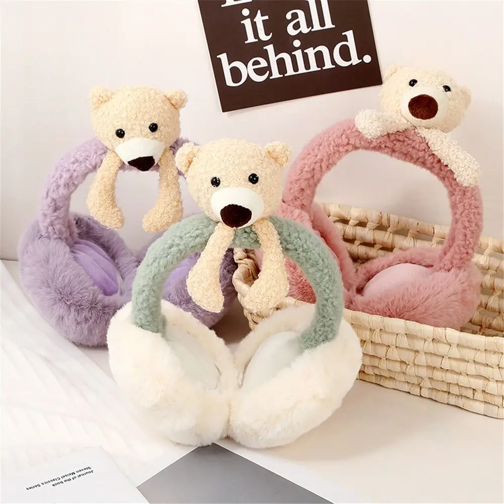 Cute Cartoon Bear Ear Warmers Foldable Windproof Winter Earmuffs Birthday Gift for Women Girls