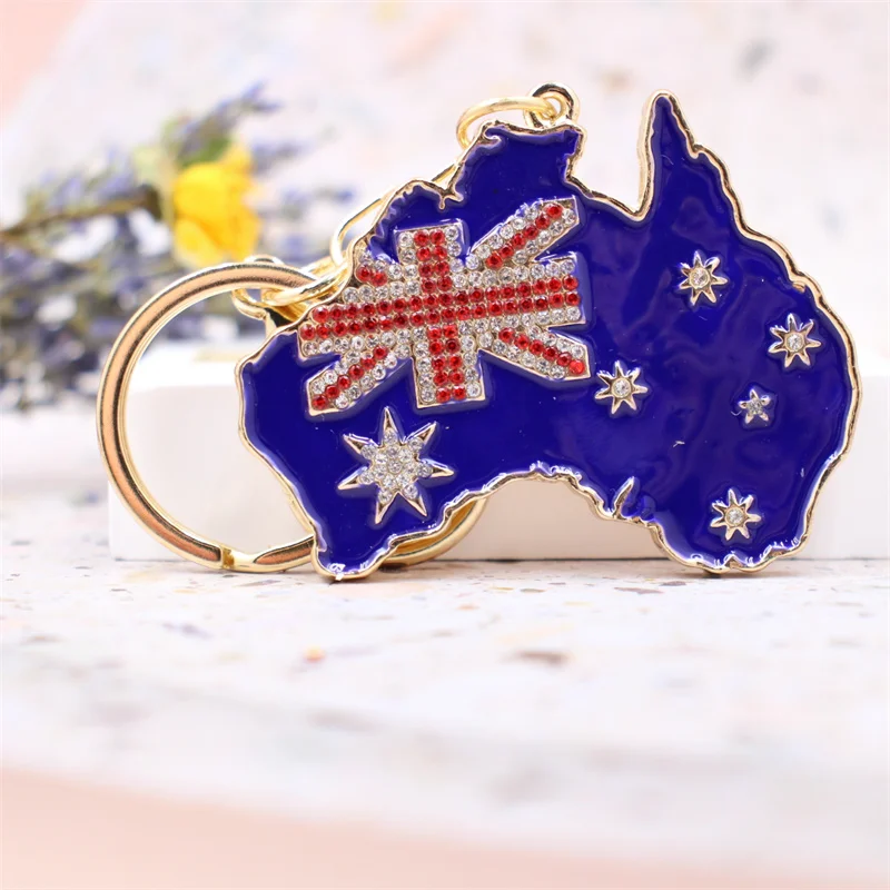 Australia Flag Keychain Hot Sale Rhinestone Keyring Key Chain Holder