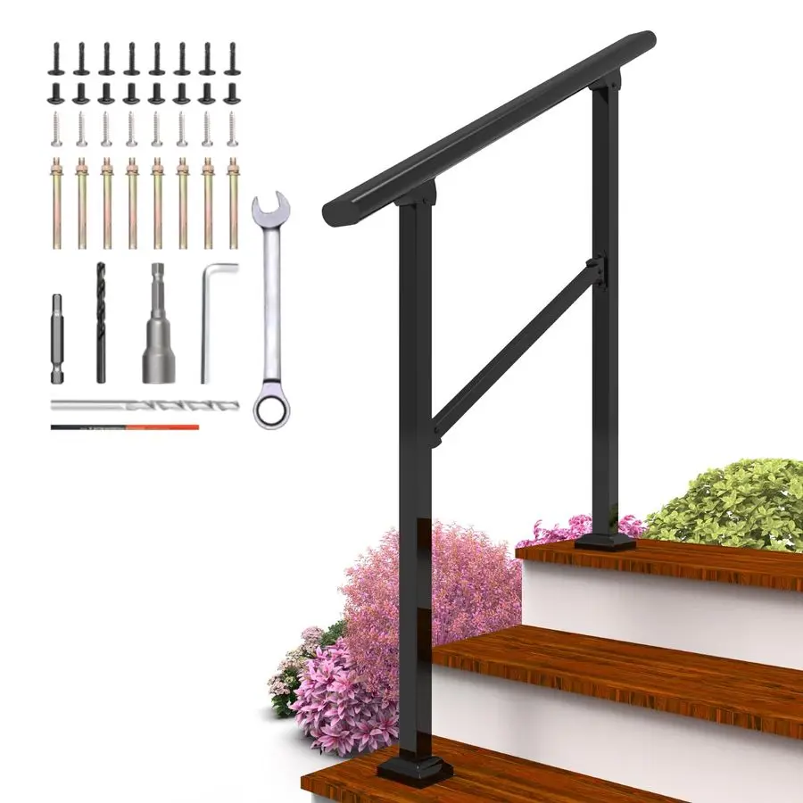 Hand Rails for Outdoor Steps,Railings for Outdoor Steps,3 Step Handrails for Outdoor Steps,Porch Handrail Wrought Iron Railing K