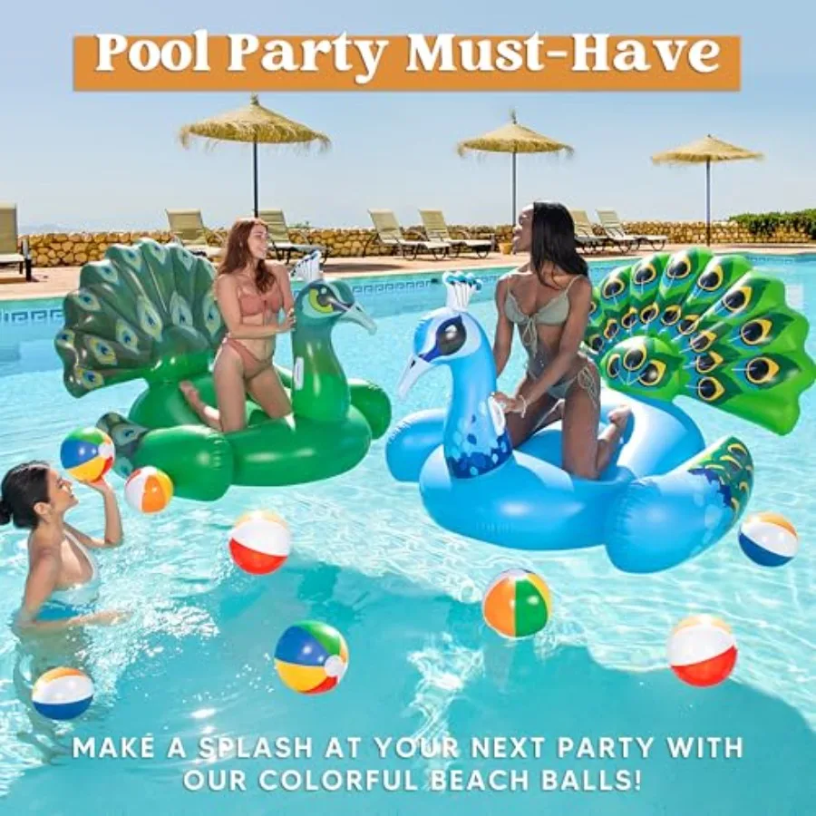 كرات شاطئ قوس قزح 12 حزمة 12 بوصة ألعاب حمام سباحة قابلة للنفخ لألعاب المياه الصيفية ومستلزمات حفلات أعياد الميلاد مجموعة كومبو تشمل