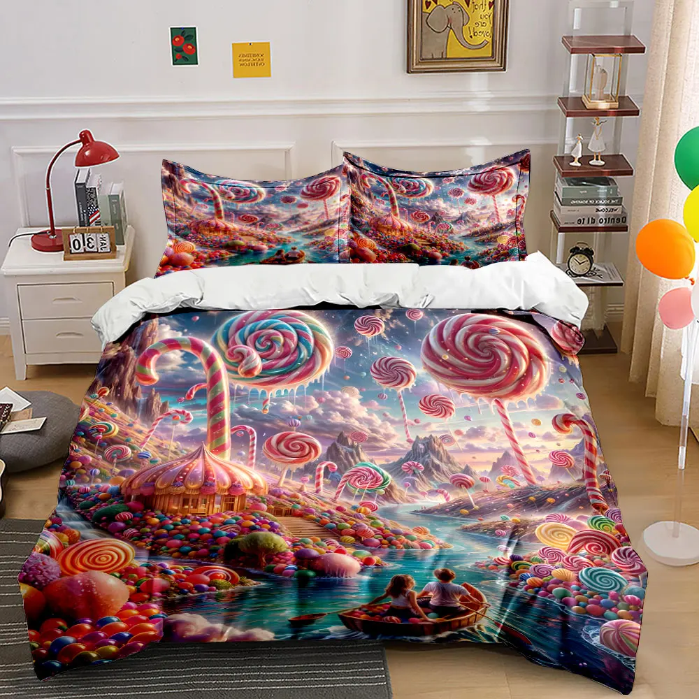 Candy Wonderland Decor Set Multiple sizes kid's and adults' bedroom Exquisite 3PC bedding set, gift