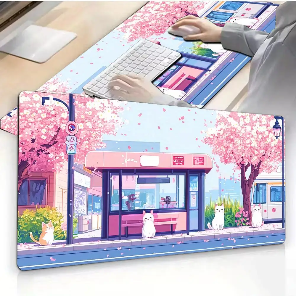 

Pink cat Scenery Mouse Pad Desk Mat Mousepad Large Abstract Mouse Pad Gaming Deskmat With Lockedge Office Non-slip Carpet