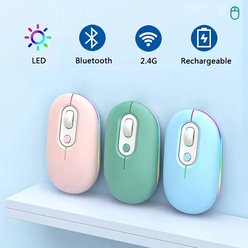 

BT 2.4G Wireless Three Mode RGB Backlit Mouse 1600DPI BT Ergonomic Design Waterproof Rechargeable Type C USB Interface