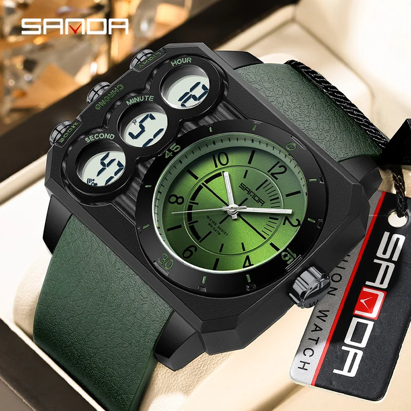 SANDA 6237 nuevo reloj deportivo para estudiantes masculinos con luz nocturna tácticas impermeables y relojes de pulsera electrónicos con pantalla Dual para jóvenes