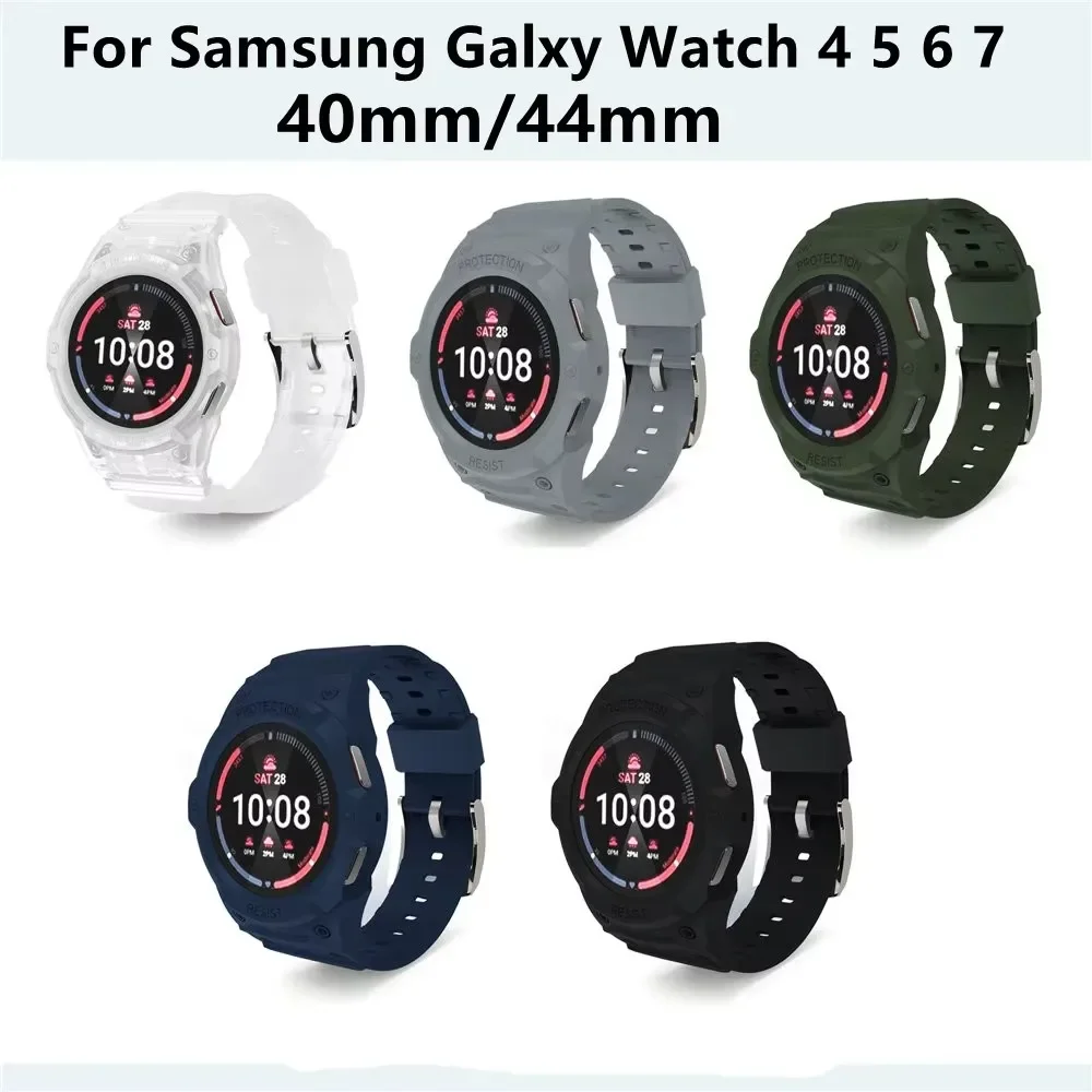 TPU Frame Shell Cover Protector Wrist Watchband Strap For Samsung Galaxy Watch 7/6/5/4/FE 40mm 44mm Band Wristband Bumper Case