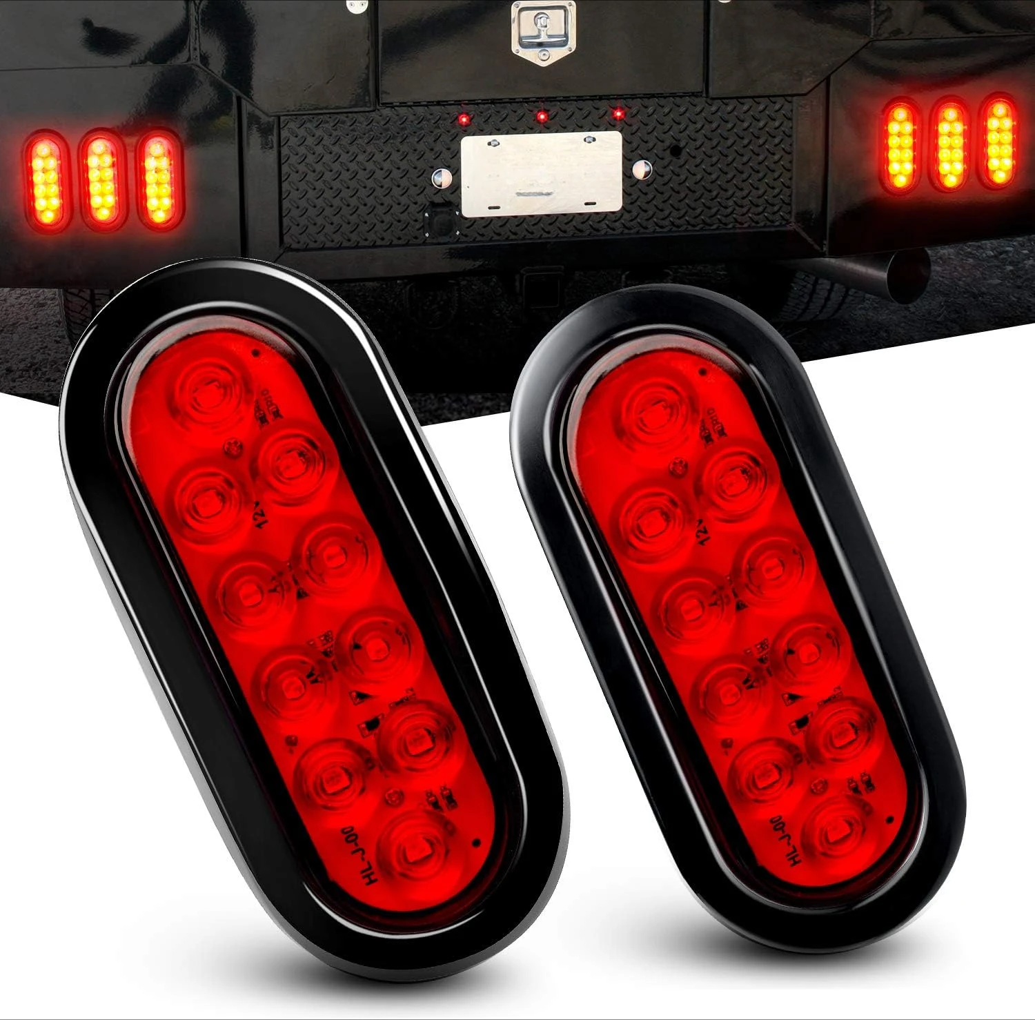 

TL-01 6" Oval Red LED Tail 2PCS w/Surface Mount Grommets Plugs IP65 Waterproof Stop Brake Turn Trailer Lights for RV Truck Jeep