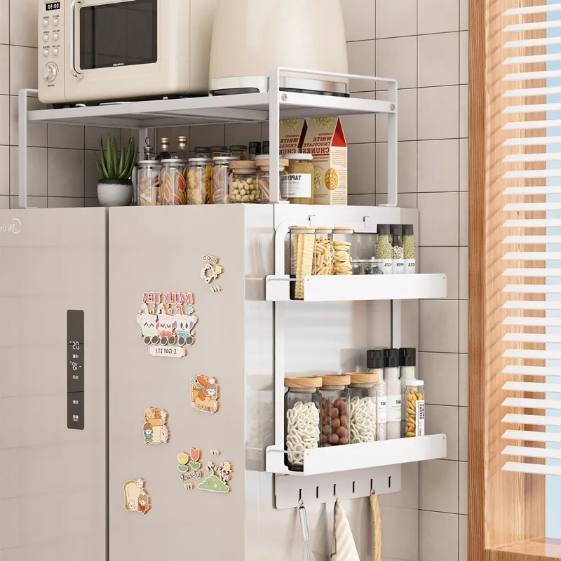 

Refrigerator Top Organizer Magnetic Spice Rack for Kitchen Multi-Layer Side Mount Storage Shelf Space-Saving Wrap Dispenser