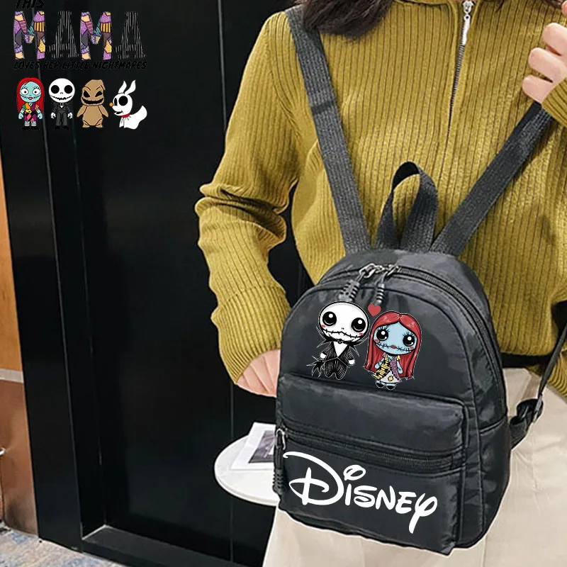 MINI mochila de Disney The Nightmare Before Christmas Jack Sally para mujer, nuevas y versátiles bolsas divertidas para adolescentes, mochila con diseño de chica guay