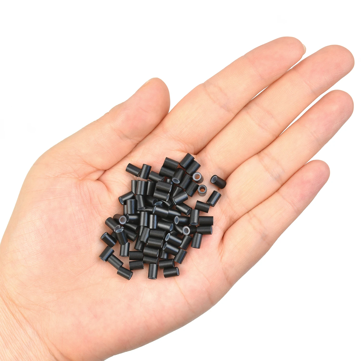 200 Pcs Micro anelli foderati in Silicone collegamenti perline di rame 4.0*2.8*6.0mm perline per capelli per estensioni dei capelli nero/marrone scuro