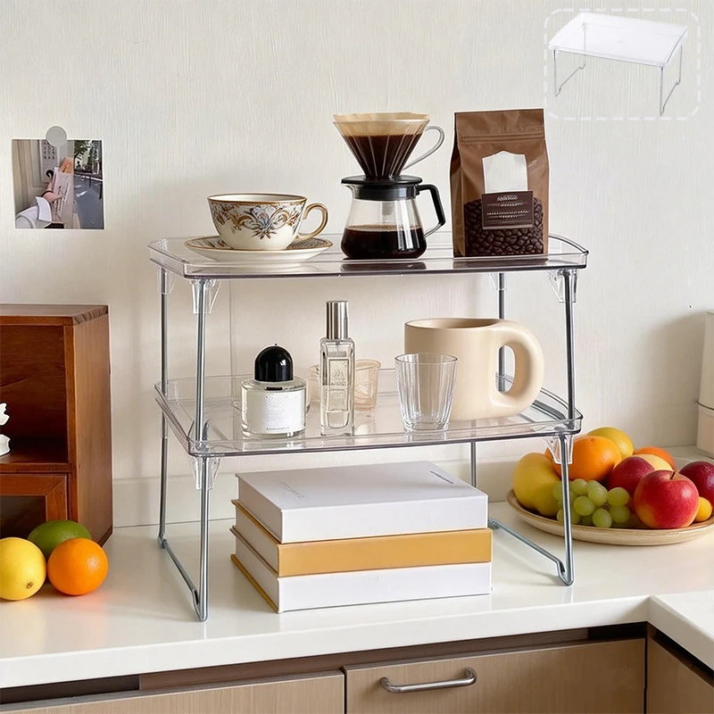 

1/2pcs Clear Acrylic Desktop Organizer - Single-Layer Foldable Cosmetic Storage Rack for Home Office Kitchen Desktop Organizer