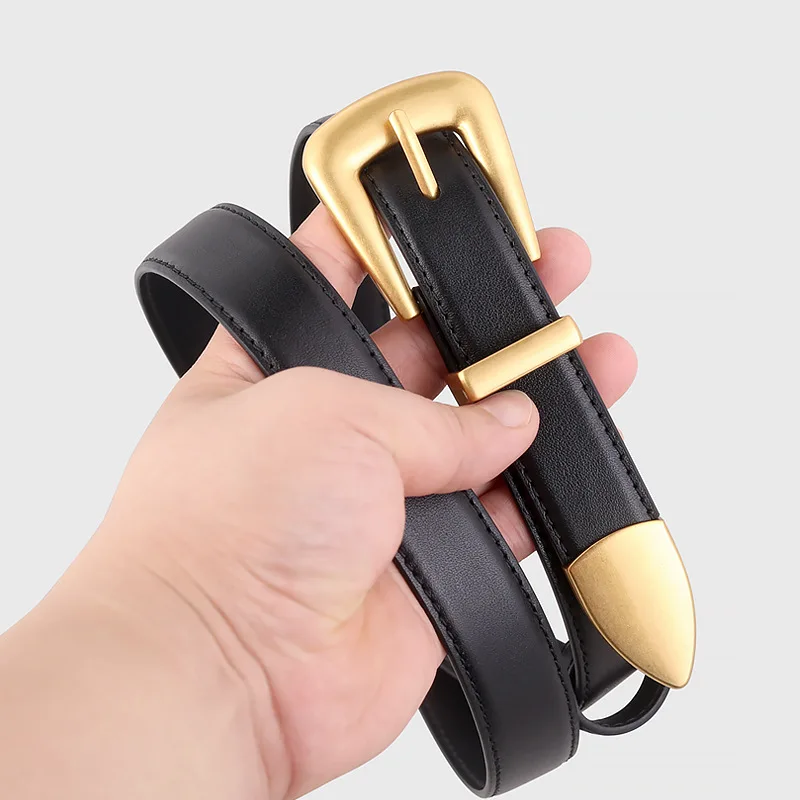 

Genuine Leather Belts for Women Gold Buckle Vintage Fashion Belt for Casual Jeans Dresses