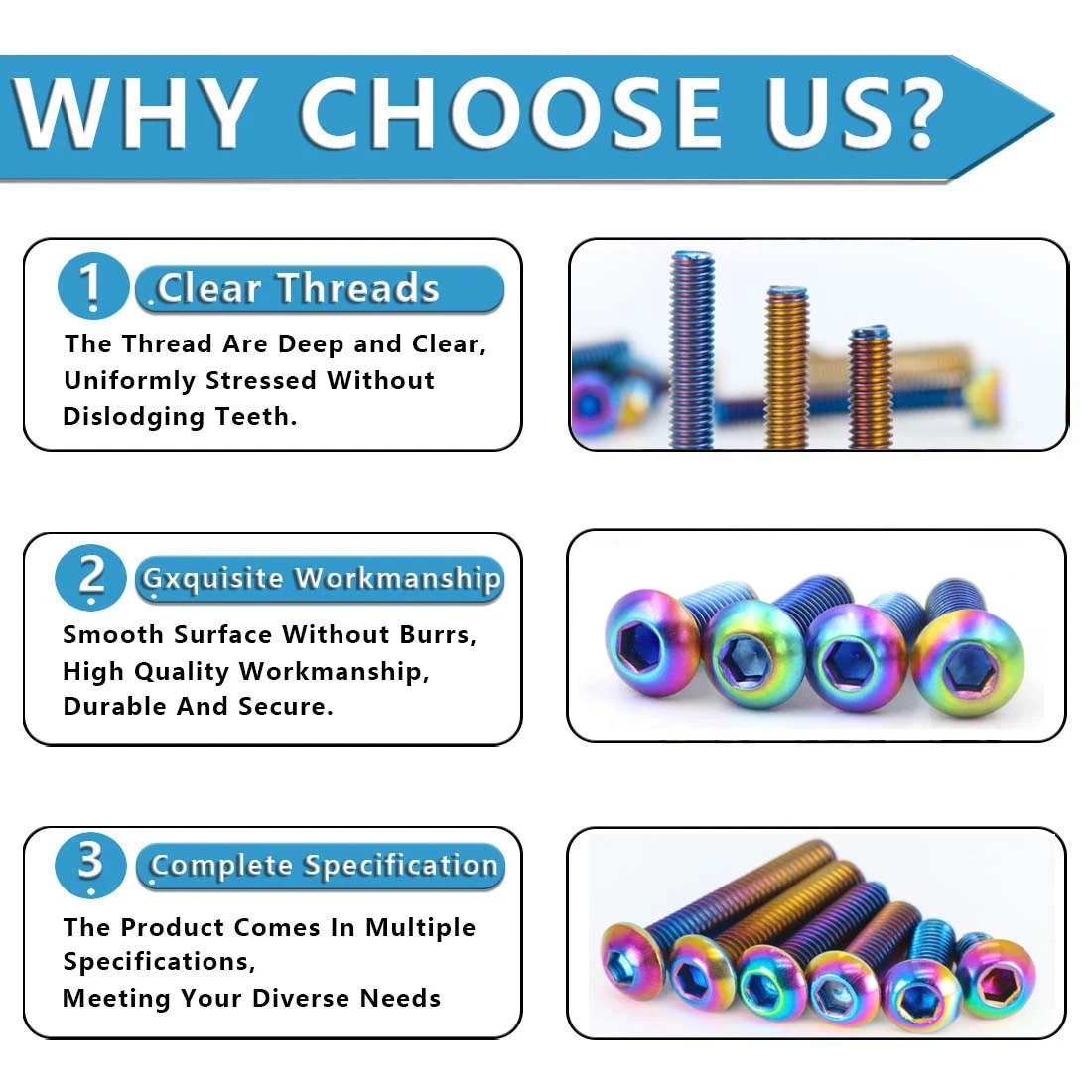 2Pcs M4~M8 304 Stainless Steel Hex Socket Screw Button Head Allen Bolt  Rainbow Colourful Round Head Screws For Bike Motorcycle