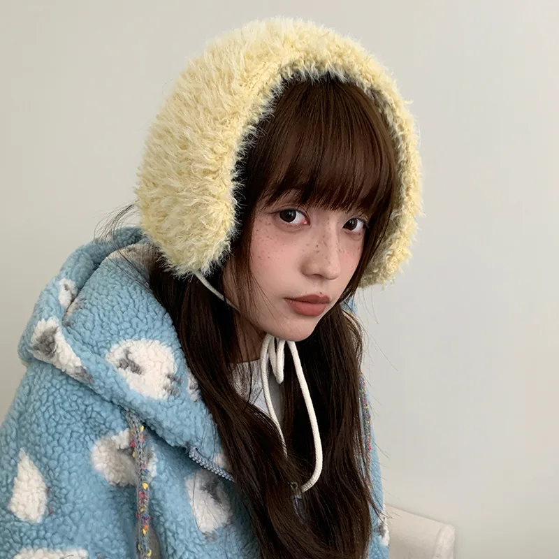 

Корейская версия простых утолщенных плюшевых наушников для защиты ушей, осенне-зимняя уличная теплая повязка на голову на шнуровке для женщин