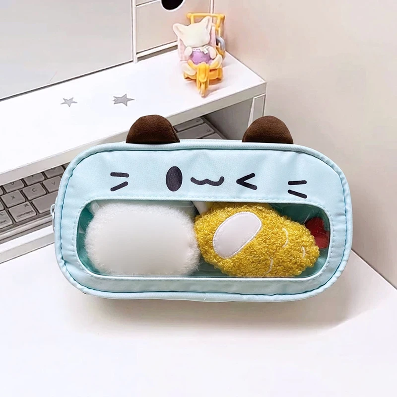 Cartoon Polka Dot Cat Makeup Bag Korean Ins Transparent Window Ita Bag Large Capacity Student Pencil Case Cosmetic Storage Bag