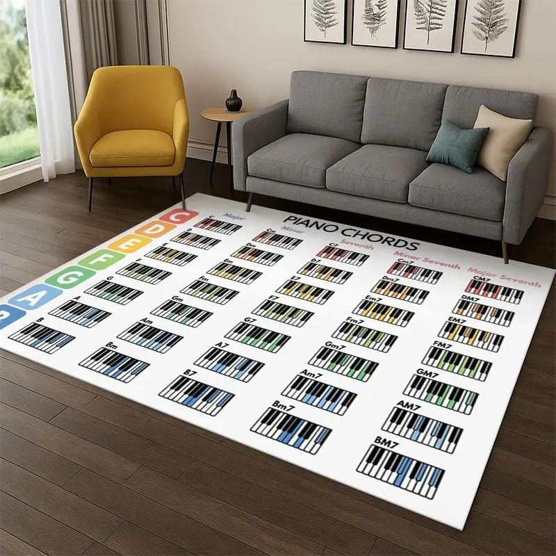 Music Theory Chart Guitar Chords Carpet Rug for Bedroom Living Room Sofa Playroom Doormat Home Decor,Kid Game Area Rug Non-slip