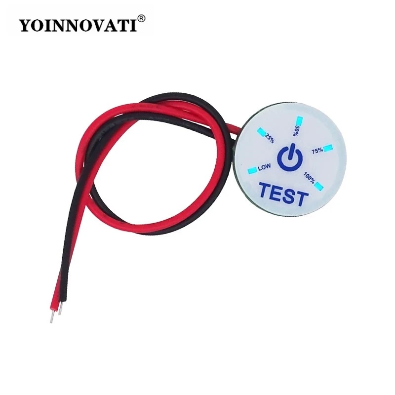 12V Battery Capacity Indicator - Round Mini Voltage Meter for Lead Acid/LiFePO4/Lithium, with Low Voltage Warning LED