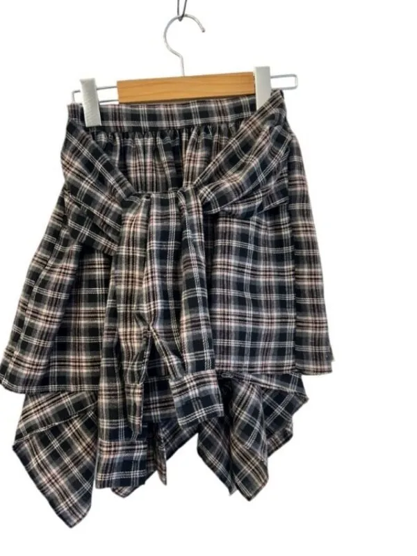 High Waist Plaid  Skirt Women's Spring Summer New Retro Design Asymmetrical Belted Half Skirt Trendy Korean Style