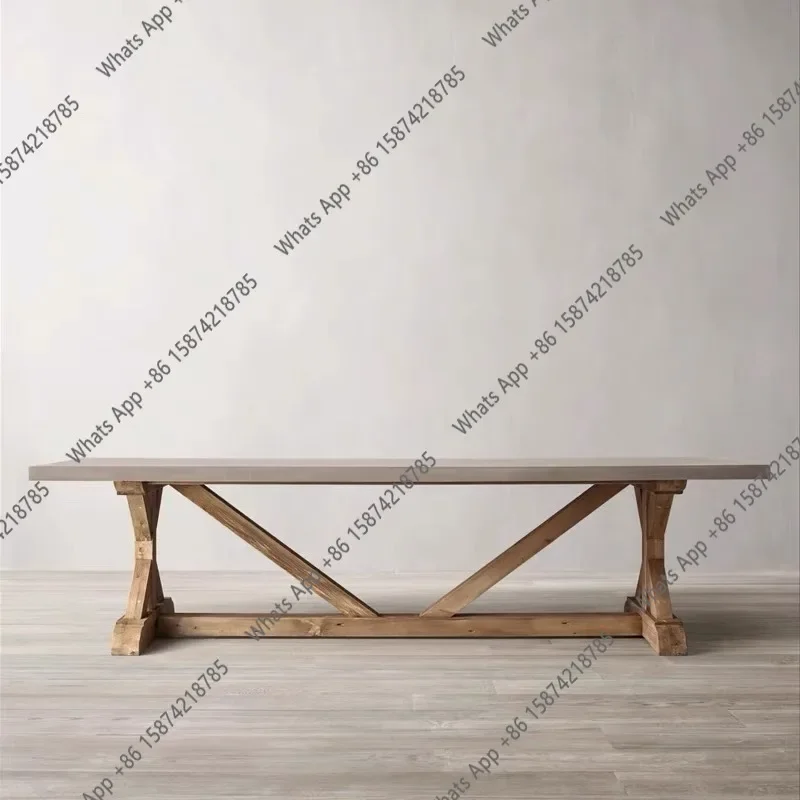 N67 Retro cement color solid wood dining table simple large conference table long table creative training office negotiation