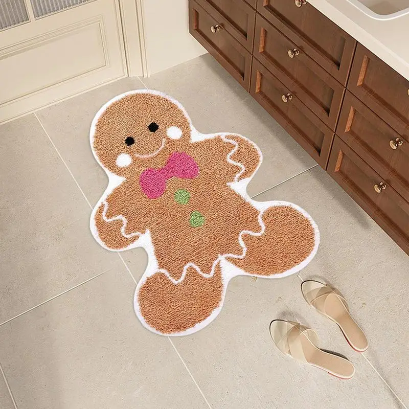 Gingerbread Kitchen Rugs Christmas Doormat Floor Mat With Gingerbread Man Non-Slip Mats Doormats For Bath Bedroom Front Door
