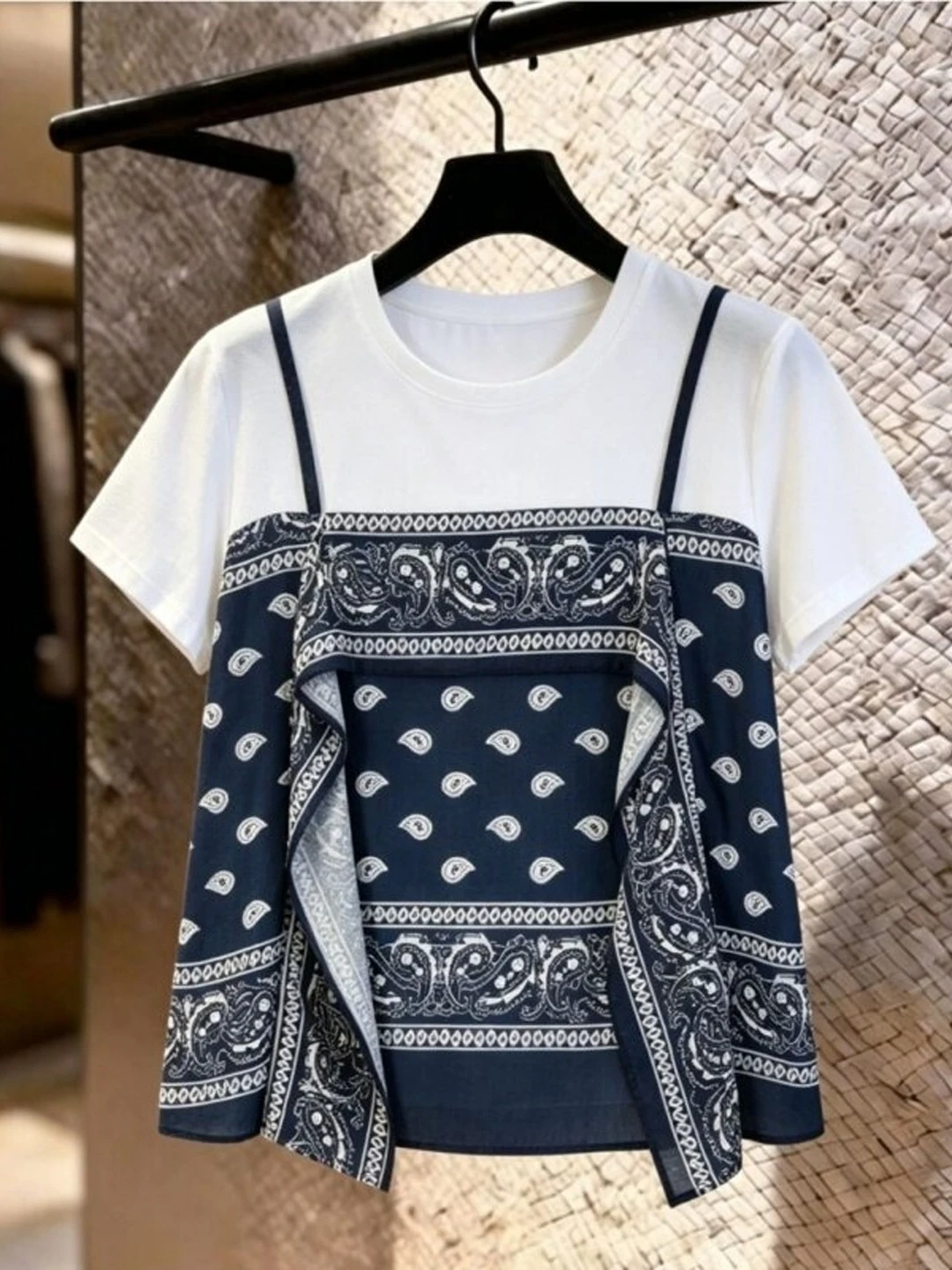 Slimming Splice Short Sleeve T-Shirt Women's Summer plus Size Conceal Meat Personality Top Korean Style Commute Wind