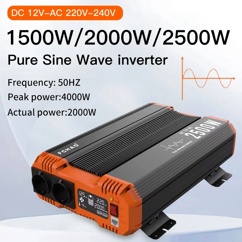 FCHAO Pure Sine Wave Inverter Power Inverter 1500W 2000W 2500W DC 12V To AC 220V 50HZ Continuous Power Suitable For Home And RV