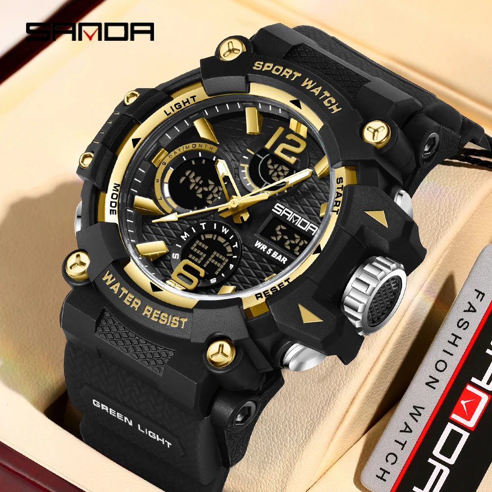SANDA New 6276 Fashionable Men's Sports Electronic Watch Waterproof Timing Alarm lock Multifunctional Men's Electronic Watch