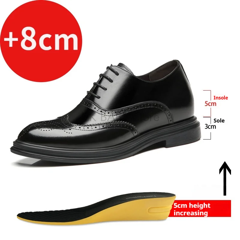 

Men'S Elevator Shoes Brogue Genuine Leather Shoes Height Increase 8CM 6CM Men Business Formal Leather Shoes Man