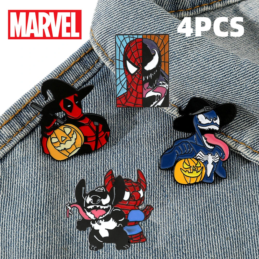 Disney Stitch Spider-Man Venom Enamel Pin Brooch Punk Metal Classic Lapel Clothes Sweater Custom Fashion Jewelry Hallowmas Gifts